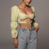 Hollow Puff Sleeve Square Neck Umbilical Strap Top